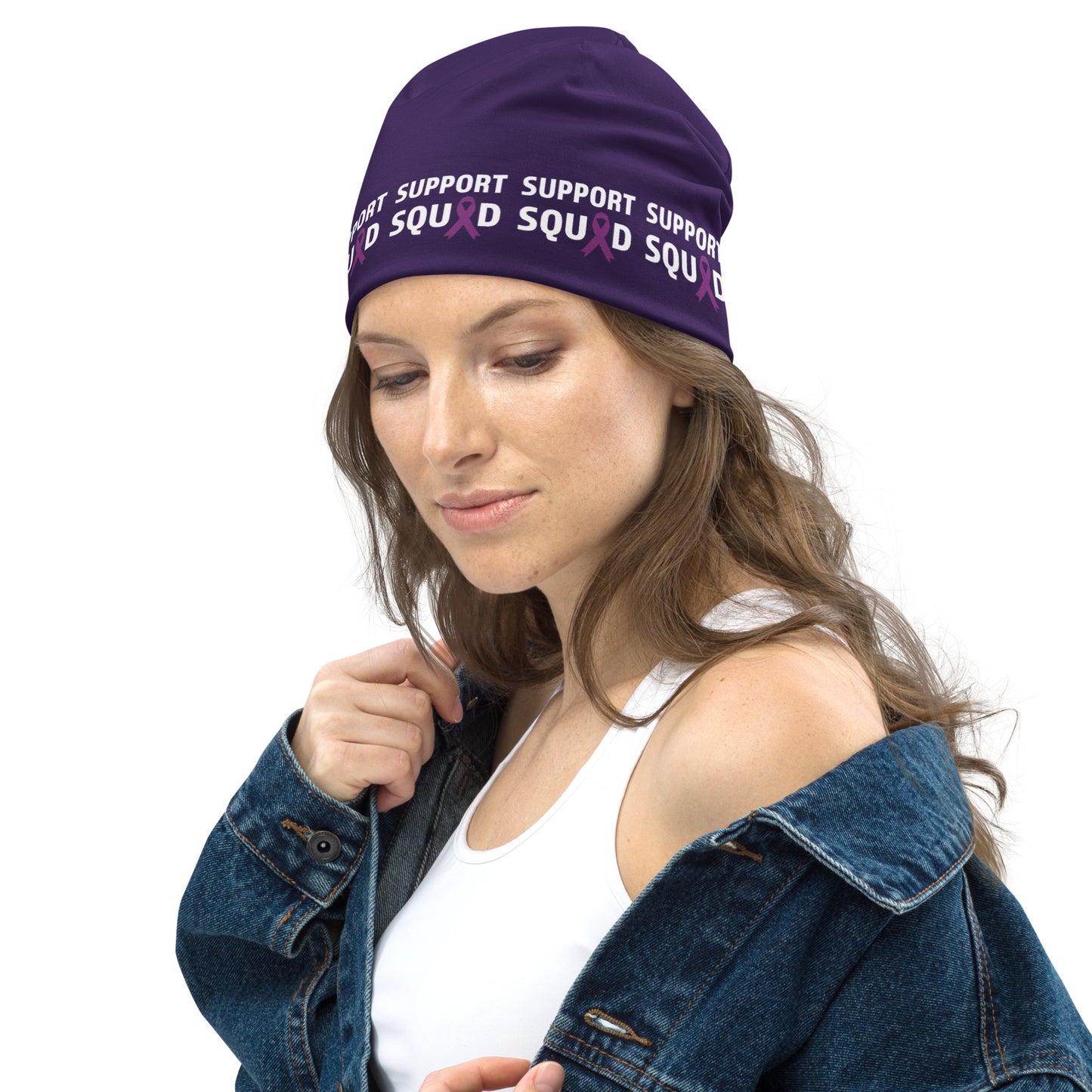 Alzheimer’s awareness All-Over Print Beanie, SUPPORT SQUAD!