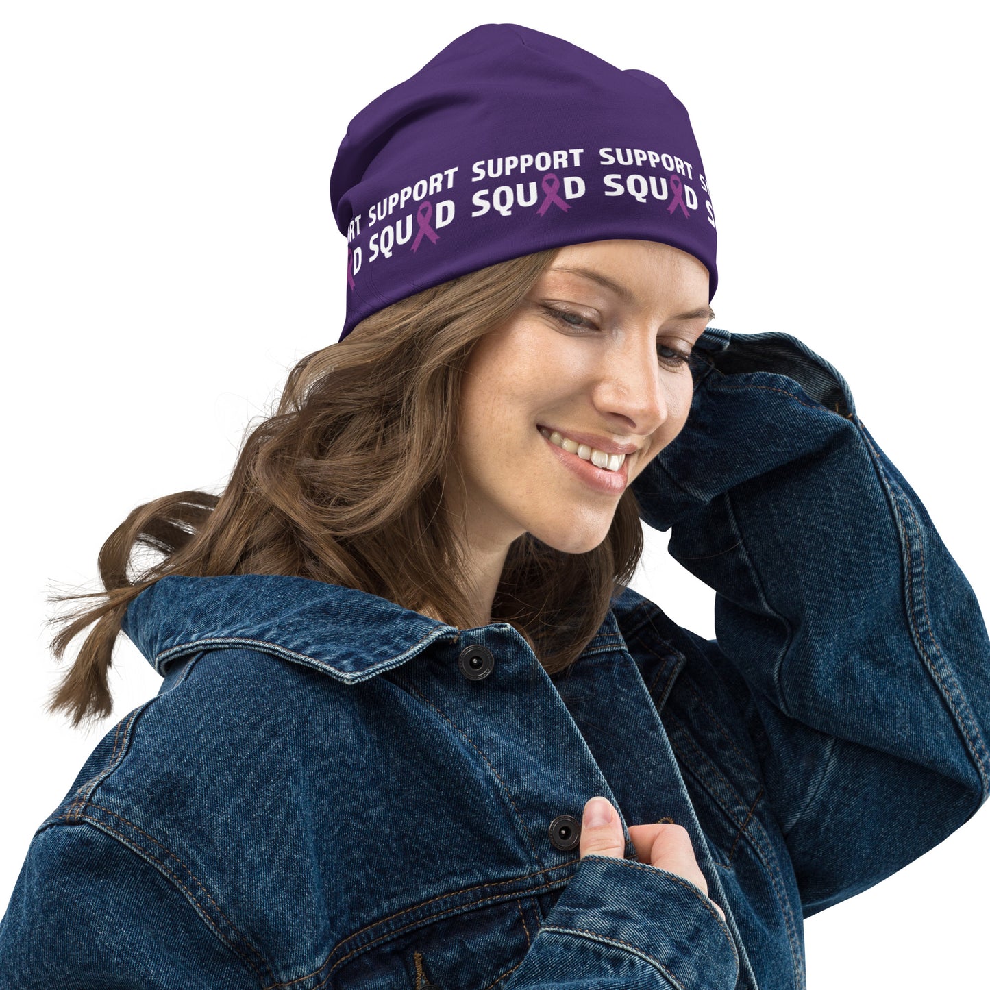 Alzheimer’s awareness All-Over Print Beanie, SUPPORT SQUAD!