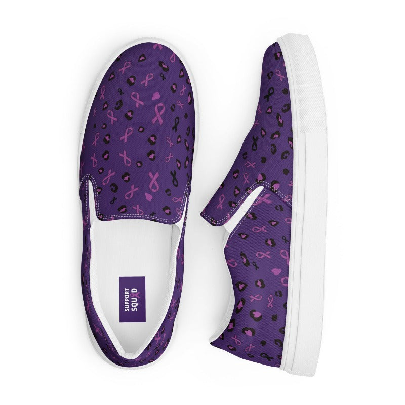 Alzheimer’s awareness Women’s slip on shoes with purple ribbon design. SUPPORT SQUAD!!