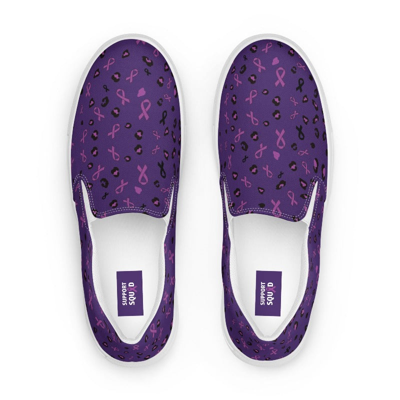 Alzheimer’s awareness Women’s slip on shoes with purple ribbon design. SUPPORT SQUAD!!