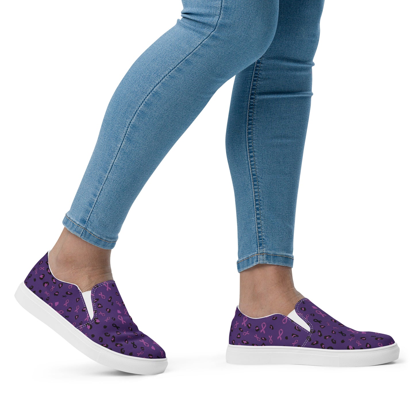 Alzheimer’s awareness Women’s slip on shoes with purple ribbon design. SUPPORT SQUAD!!